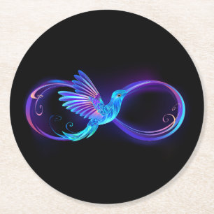 Porta-copo De Papel Redondo Símbolo Neon Infinity com Hummingbird brilhante