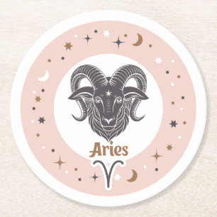 Porta-copo De Papel Redondo Símbolo Zodiac Aries