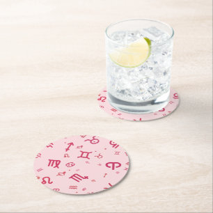 Porta-copo De Papel Redondo Símbolo Zodiac - Astrologia Rosa