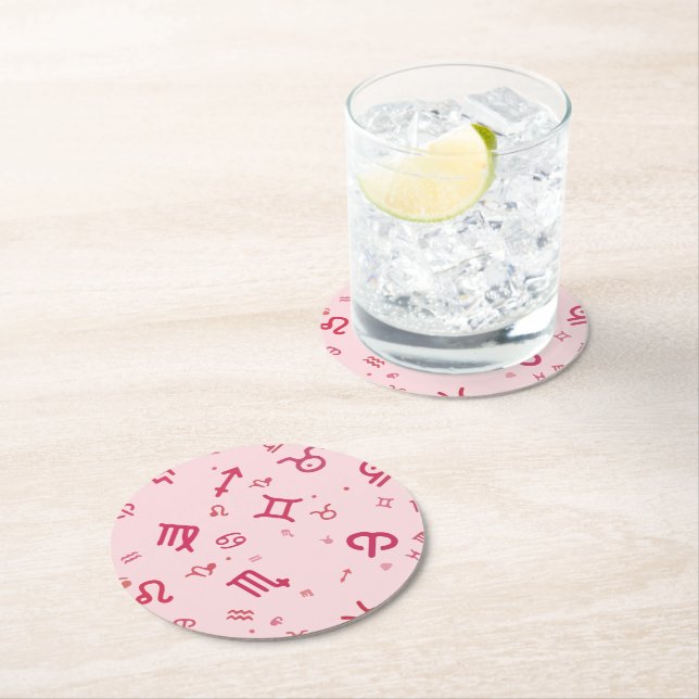 Porta-copo De Papel Redondo Símbolo Zodiac - Astrologia Rosa (Insitu)