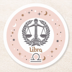 Porta-copo De Papel Redondo Símbolo Zodiac Libra