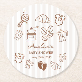 Porta-copo De Papel Redondo Simple Baby Is Brewing Doodle Coffee Baby Shower
