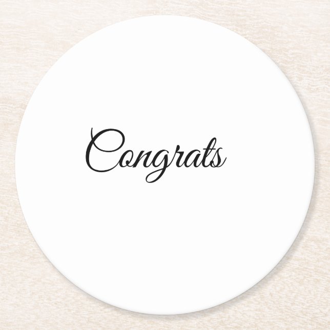 Porta-copo De Papel Redondo Simple minimal congratulations add your text name  (Frente)