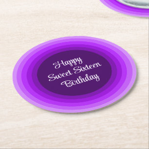 Porta-copo De Papel Redondo Simples Feliz Doce 16 Aniversário Roxo Arco-Íris