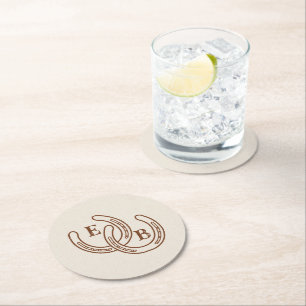 Porta-copo De Papel Redondo Simples Monogramas de Ferradura Ocidental Casament
