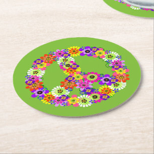 Porta-copo De Papel Redondo Sinal de Paz Floral no Verde limão