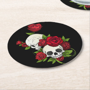 Porta-copo De Papel Redondo Skulls Rosa Día de Muertos