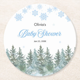 Porta-copo De Papel Redondo Snowflakes Pine Trees Winter Baby Shower 