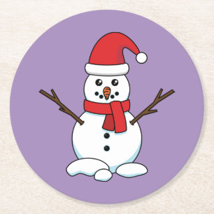 Porta-copo De Papel Redondo Snowman com Red Bonnet e Scarf