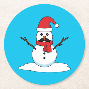 Porta-copo De Papel Redondo Snowman engraçado com bigode e papagaio