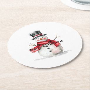 Porta-copo De Papel Redondo Snowman Red Scarf Christmas