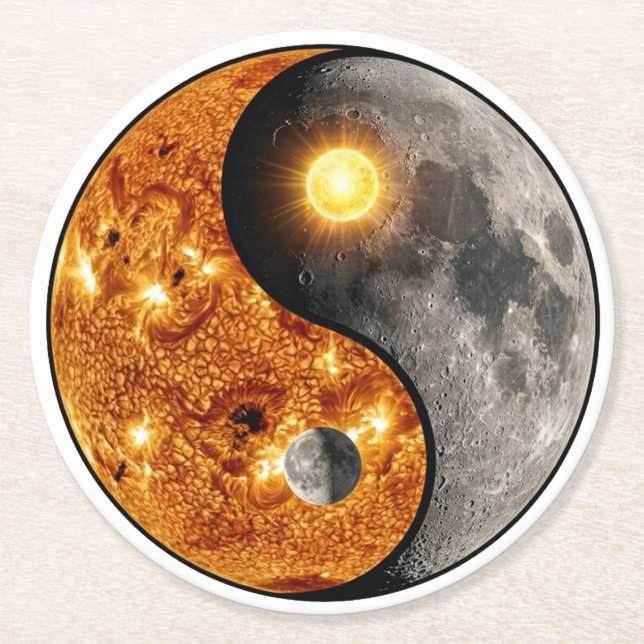 Porta-copo De Papel Redondo Sol e Lua Celestial Yin Yang (Frente)