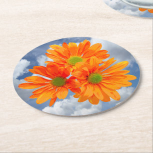 Porta-copo De Papel Redondo Somente 3 Gerbera Daisy Blossoms + seu texto e sua