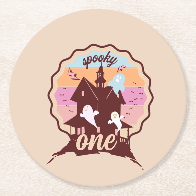 Porta-copo De Papel Redondo Spooky, 1º aniversário do Dia das Bruxas (Frente)