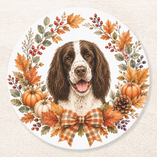 Porta-copo De Papel Redondo Springer Spaniel Autumn Coaster (Frente)