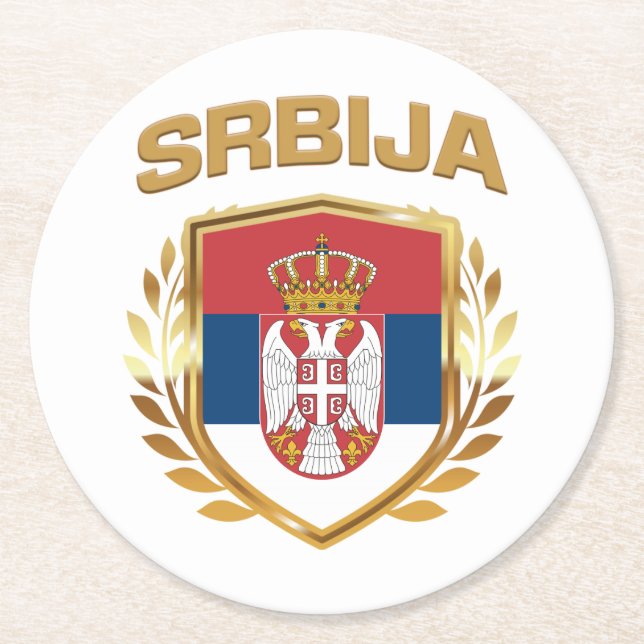 Porta-copo De Papel Redondo Srbija Flag Shield Sérvia (Frente)