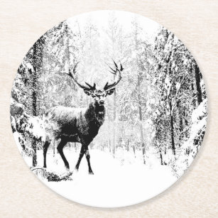 Porta-copo De Papel Redondo Stag Deer Winter Forest Willife Animal Nature art