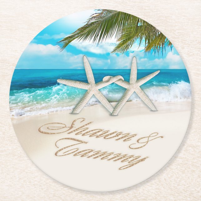 Porta-copo De Papel Redondo Starfish Casal QUE SEUS NOMES SEJAM COLOCADOS (Frente)