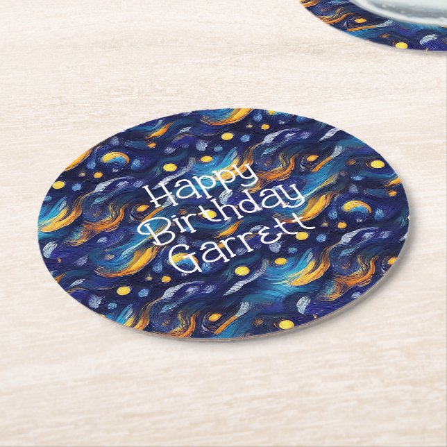 Porta-copo De Papel Redondo Stars Night Sky Birthday (Angulado)