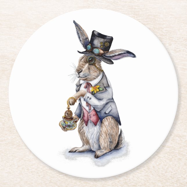 Porta-copo De Papel Redondo Steampunk March Hare (Frente)