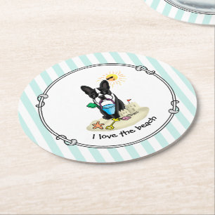 Porta-copo De Papel Redondo Summer Beach Boston Terrier Dog (preto) Cute