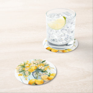Porta-copo De Papel Redondo Summer Lemon Blossom Jar