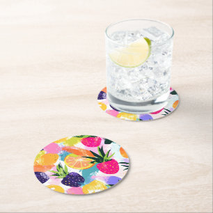 Porta-copo De Papel Redondo Summer Tropical Fruta Fiesta
