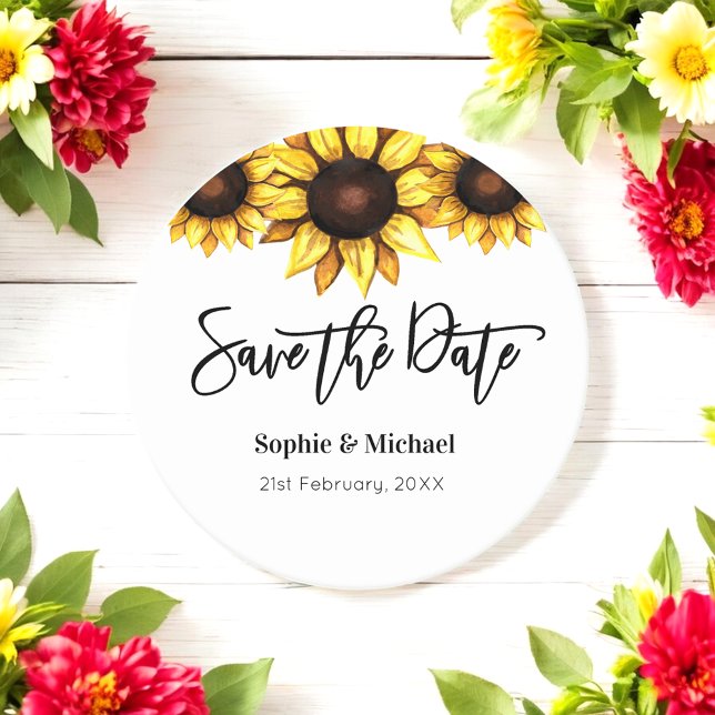 Porta-copo De Papel Redondo Sunflower Save the Date Weding (Criador carregado)