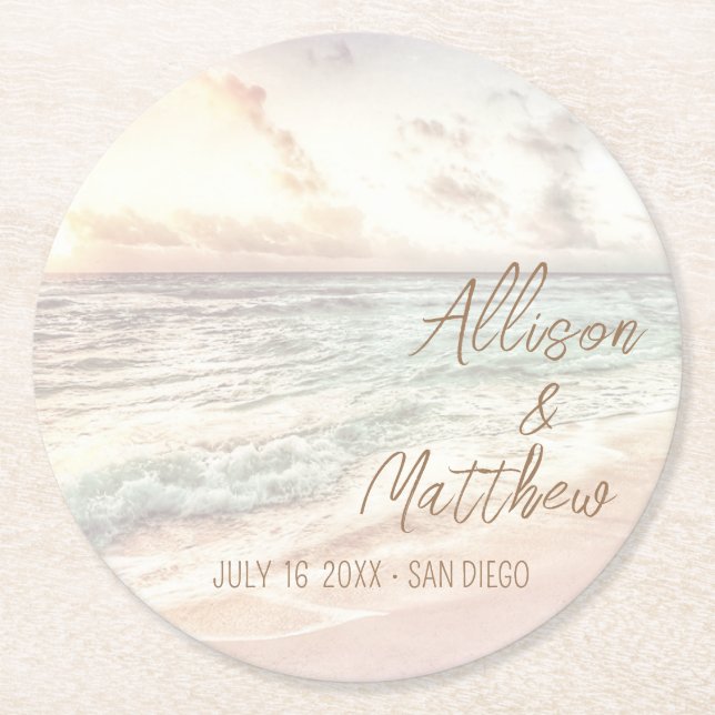 Porta-copo De Papel Redondo Sunset Beach Wedding (Frente)