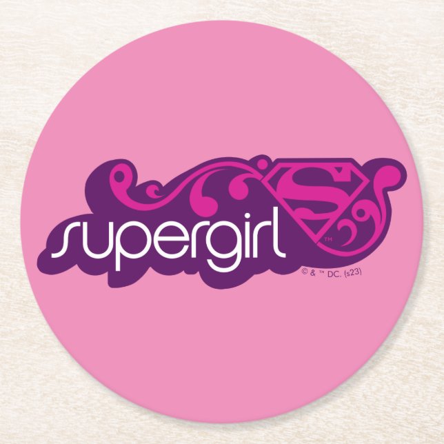 Porta-copo De Papel Redondo Supergirl Groovy Name e S-Shield (Frente)