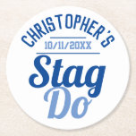 Porta-copo De Papel Redondo Suporte de papel redondo para despedida de solteir<br><div class="desc">Para celebrar uma despedida de solteiro. Projetado para alguém que está tendo uma "despedida de solteiro"! Um suporte de papel com a data da festa. Suporte de papel para despedida de solteiro. Adicione o nome da pessoa cuja festa é. Suporte de papel para despedida de solteiro. Tons de azul em...</div>