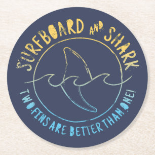 Porta-copo De Papel Redondo Surfe De Surfe E Tubarão Engraçado No Verão