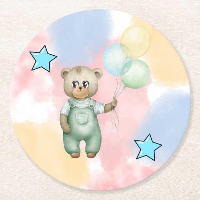 Porta-copo De Papel Redondo Sweet green baby bear  (Frente)