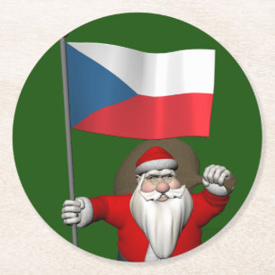 Porta-copo De Papel Redondo Sweet Santa Claus Com Bandeira Da República Checa