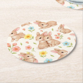 Porta-copo De Papel Redondo Sweet Spring Bunnies & Floral Garden Pattern