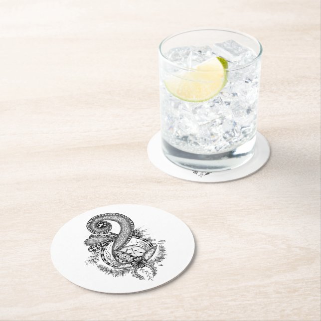 Porta-copo De Papel Redondo Tangle Art: Florales Motiv -  (Insitu)