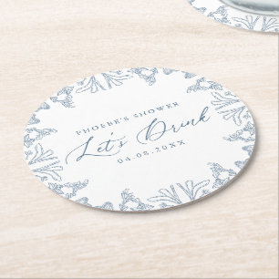 Porta-copo De Papel Redondo Tapete de Banho Floral Chinoiserie Azul Francês