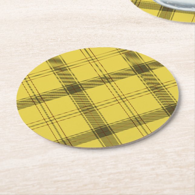 Porta-copo De Papel Redondo Tartan Amarelo Escocês (Angulado)