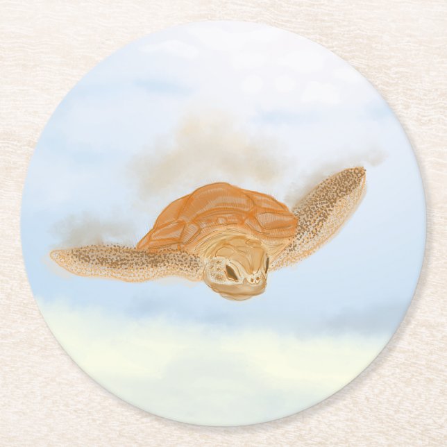 Porta-copo De Papel Redondo Tartaruga marinha debaixo de água. (Frente)