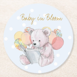 Porta-copo De Papel Redondo Teddy Bear lendo um livro Baby in Bloom