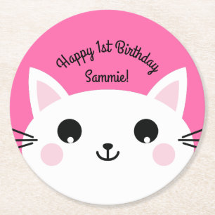 Porta-copo De Papel Redondo Tema de Aniversário de Gatinho Fofo para Crianças