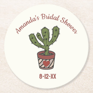 Porta-copo De Papel Redondo Tema de Cactus para Chá de Noiva Personalizado