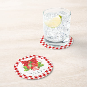 Porta-copo De Papel Redondo Tema de Morango Personalizado Aniversário Verão