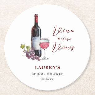 Porta-copo De Papel Redondo Tema de vinho para Chá de Noiva 'Vino antes dos Vo