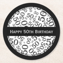 "Tema preto/branco Rnd do 50th aniversário feliz"