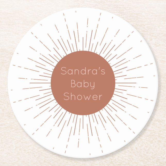 Porta-copo De Papel Redondo Terracotta Boho Sun (Frente)