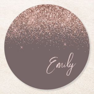 Porta-copo De Papel Redondo Terracotta Rosa Dourado Blush Link Monograma com L