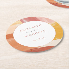 Porta-copo De Papel Redondo Terracotta Sunrise | Casamento Monograma