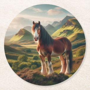 Porta-copo De Papel Redondo Terras altas da Escócia cavalo Clydesdale