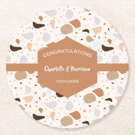 Porta-copo De Papel Redondo Terrazzo Abstrato Earthy Modern